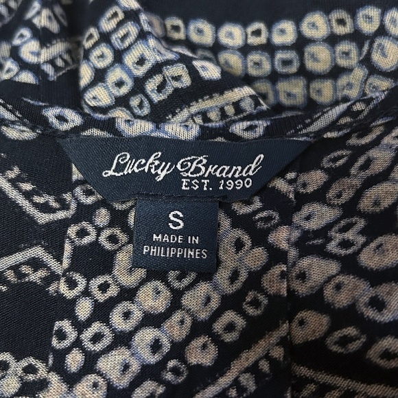 LUCKY BRAND Geometric Boho Blouse Top Shirt Plunge V-Neck Cutout Keyhole Rayon - Picture 13 of 16